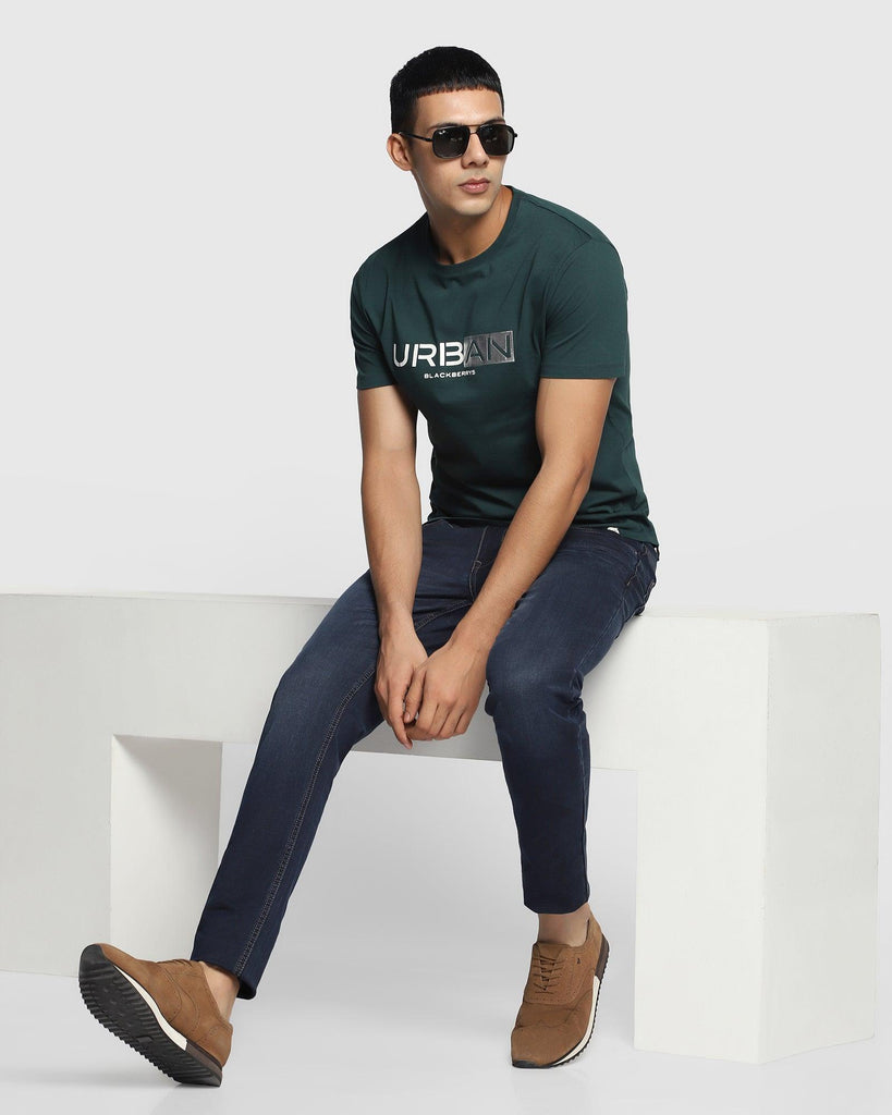 Crew Neck Forest Green Printed T-Shirt - Calvin