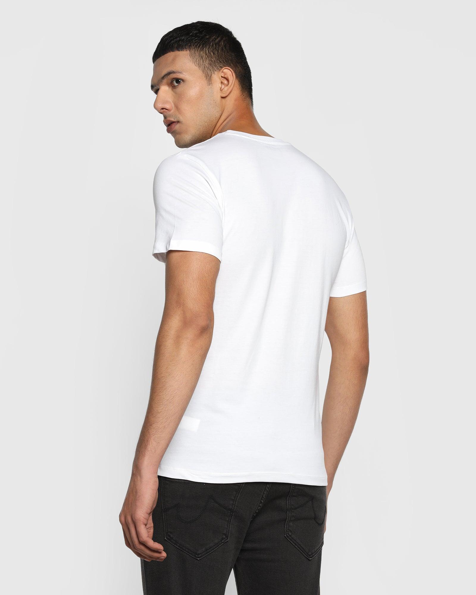 Crew Neck Ivory White Printed T Shirt - Benett