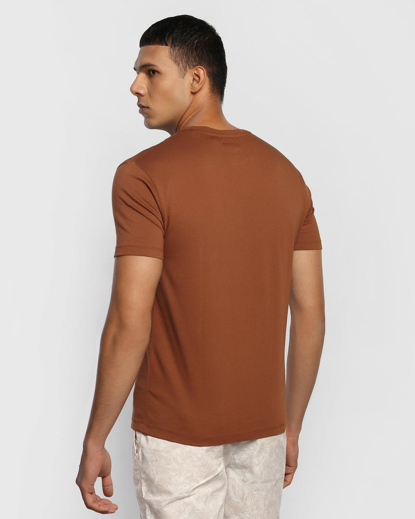Crew Neck Mid Brown Printed T-Shirt - Tap