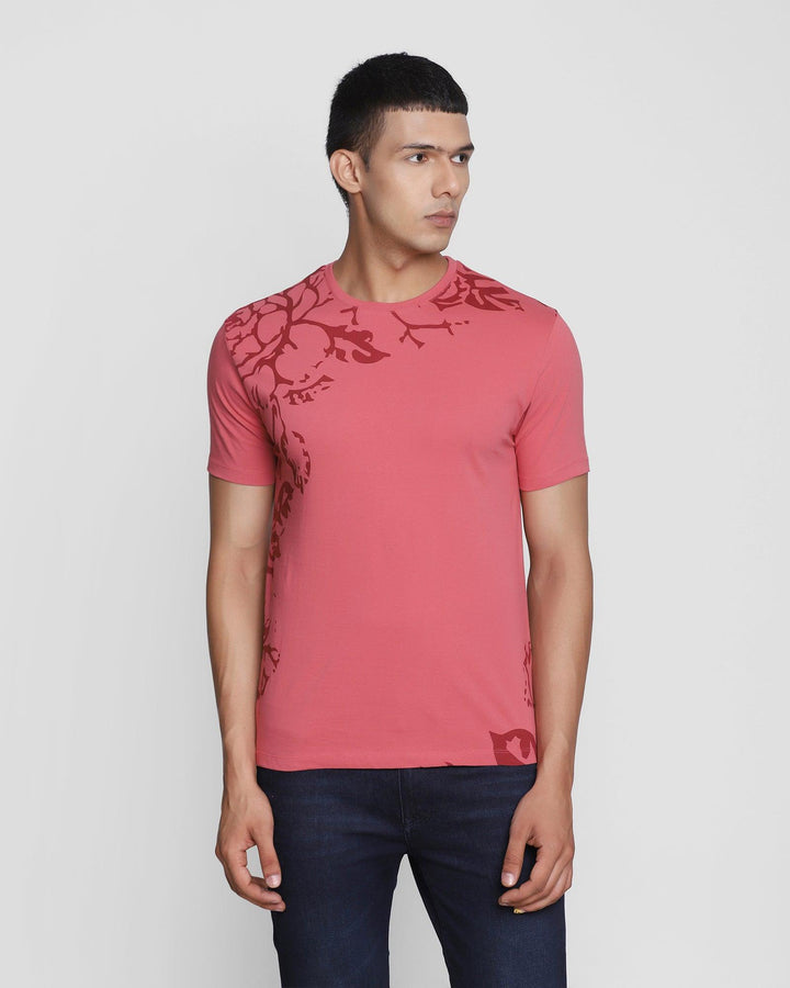 Crew Neck Pink Printed T-Shirt - Adeane