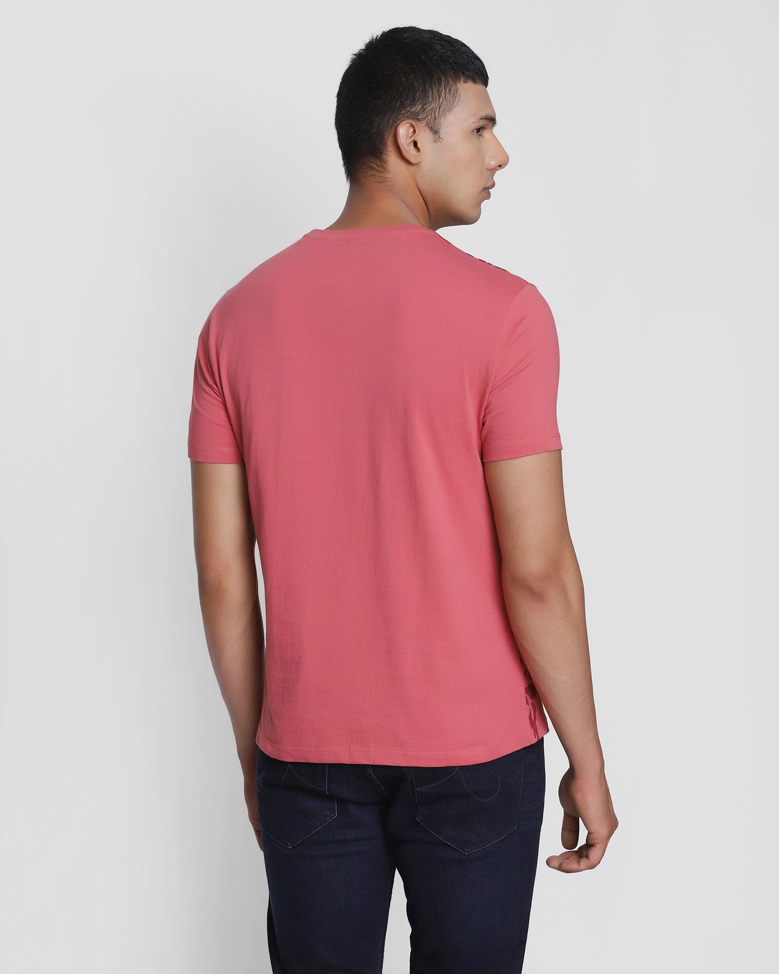 Crew Neck Pink Printed T Shirt - Adeane