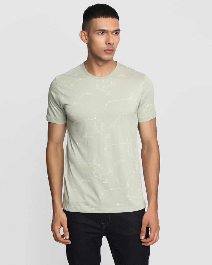 Crew Neck Pistachio Green Printed T-Shirt - Creeper