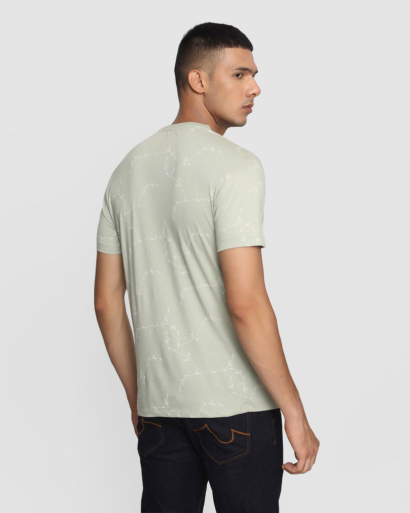 Crew Neck Pistachio Green Printed T-Shirt - Creeper