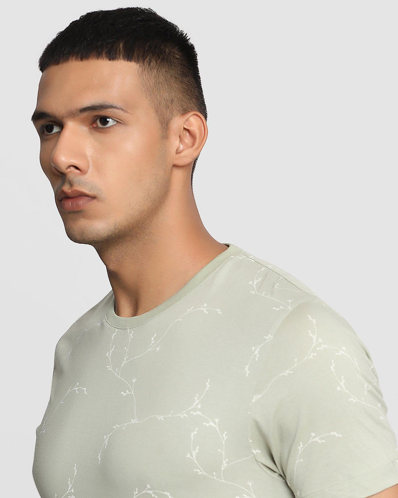 Crew Neck Pistachio Green Printed T-Shirt - Creeper