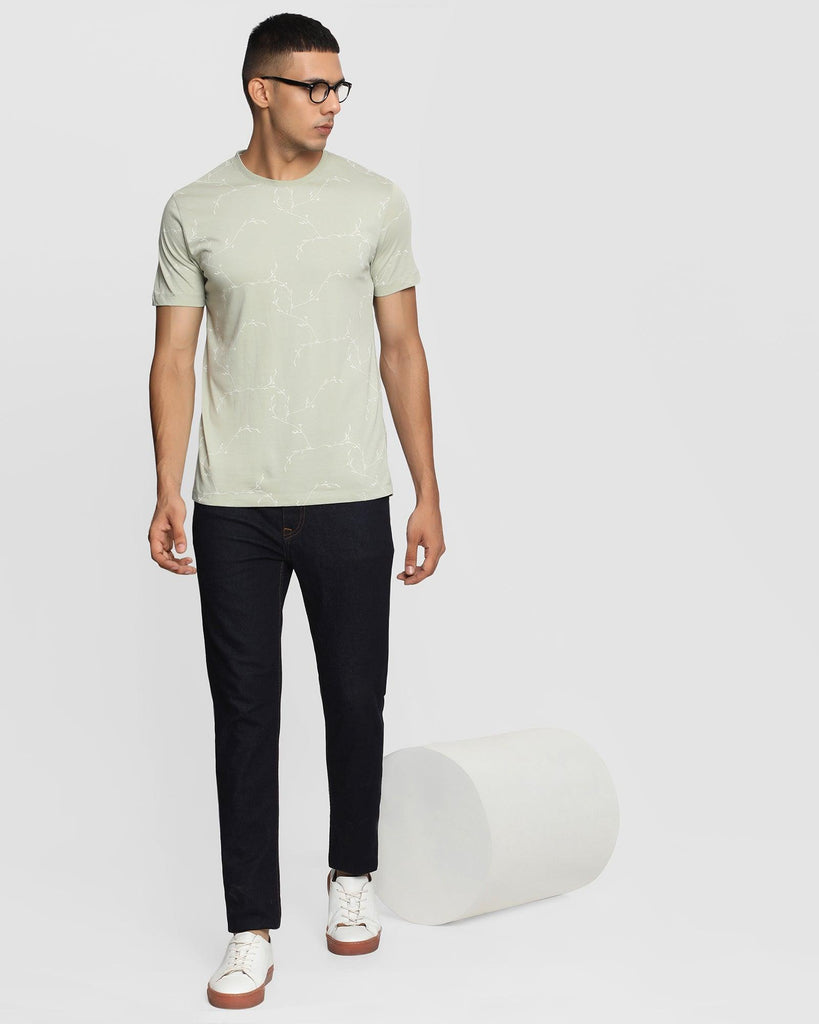 Crew Neck Pistachio Green Printed T-Shirt - Creeper