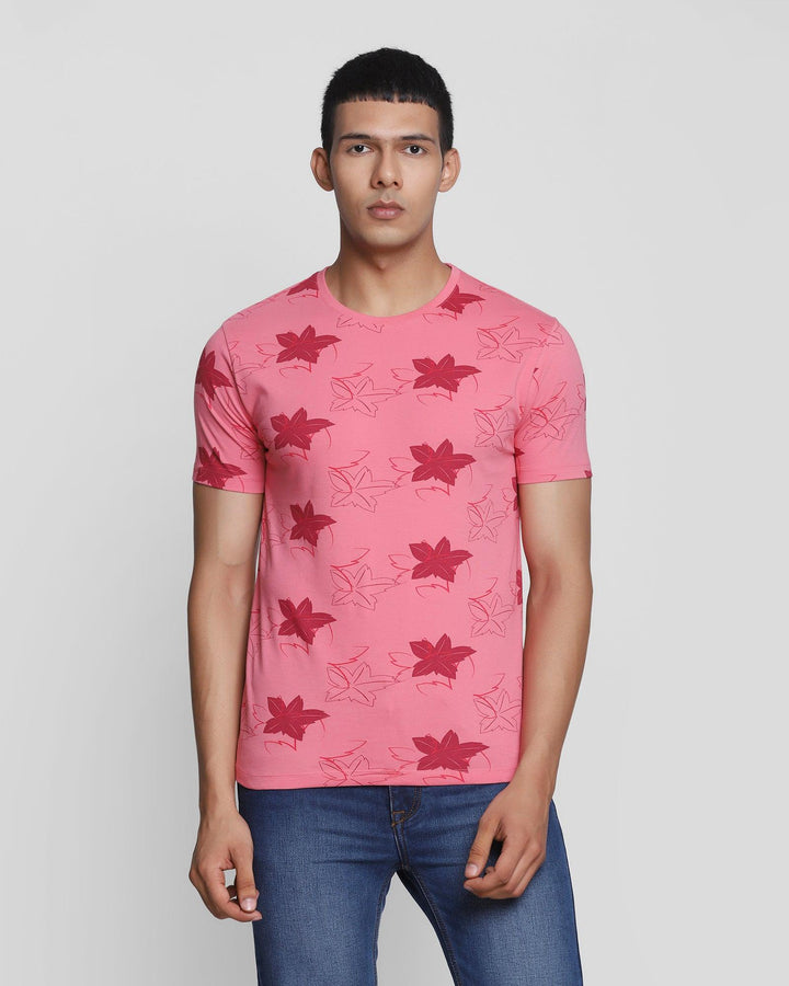 Crew Neck Rasberry Printed T-Shirt - Pointelle