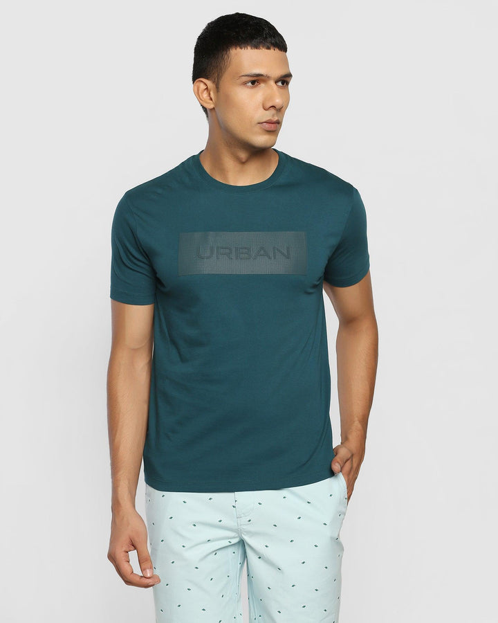 Crew Neck Teal Green Printed T-Shirt - Tap