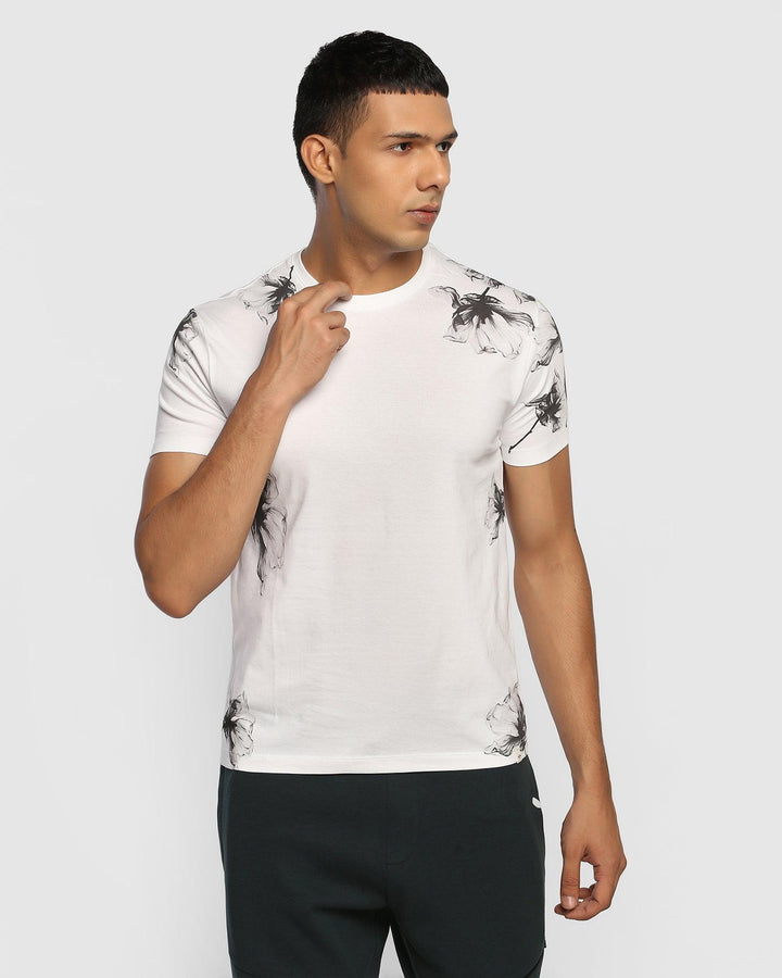 Crew Neck White Printed T-Shirt - Dispersed