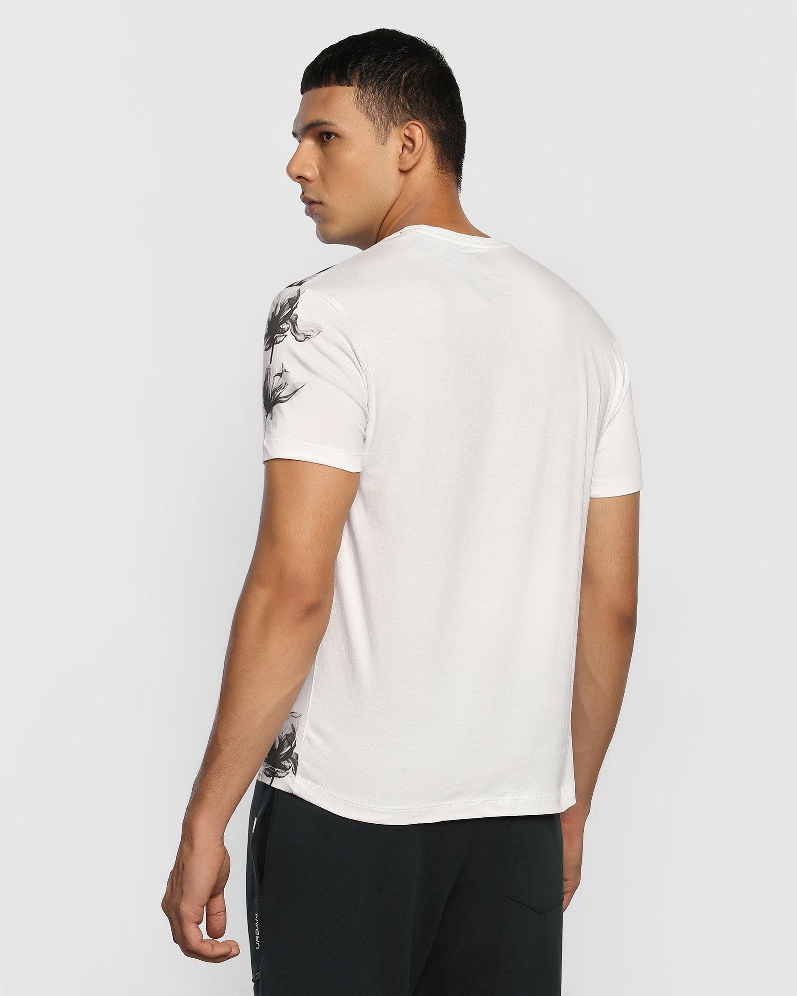 Crew Neck White Printed T Shirt - Dispersed
