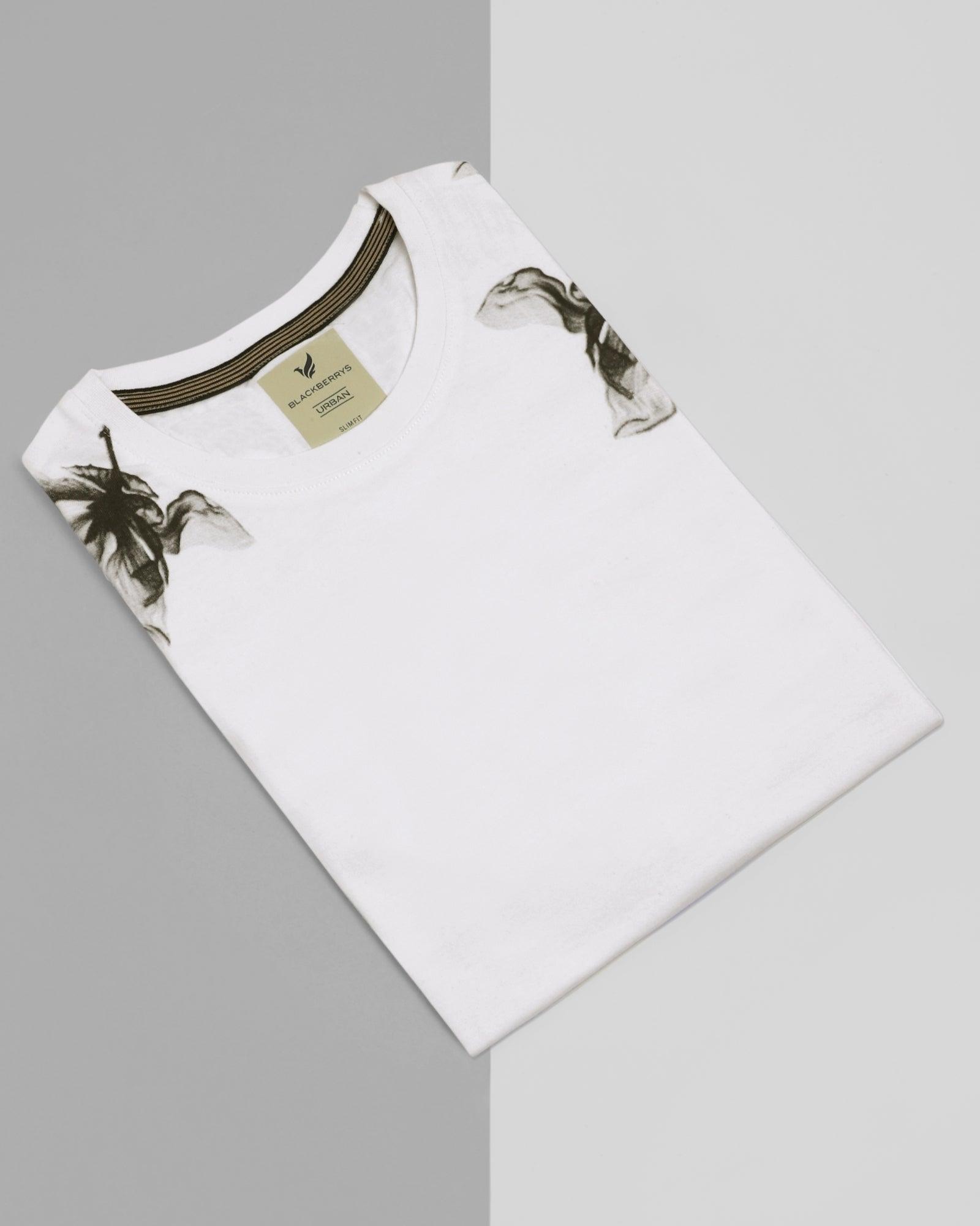 Crew Neck White Printed T Shirt - Dispersed