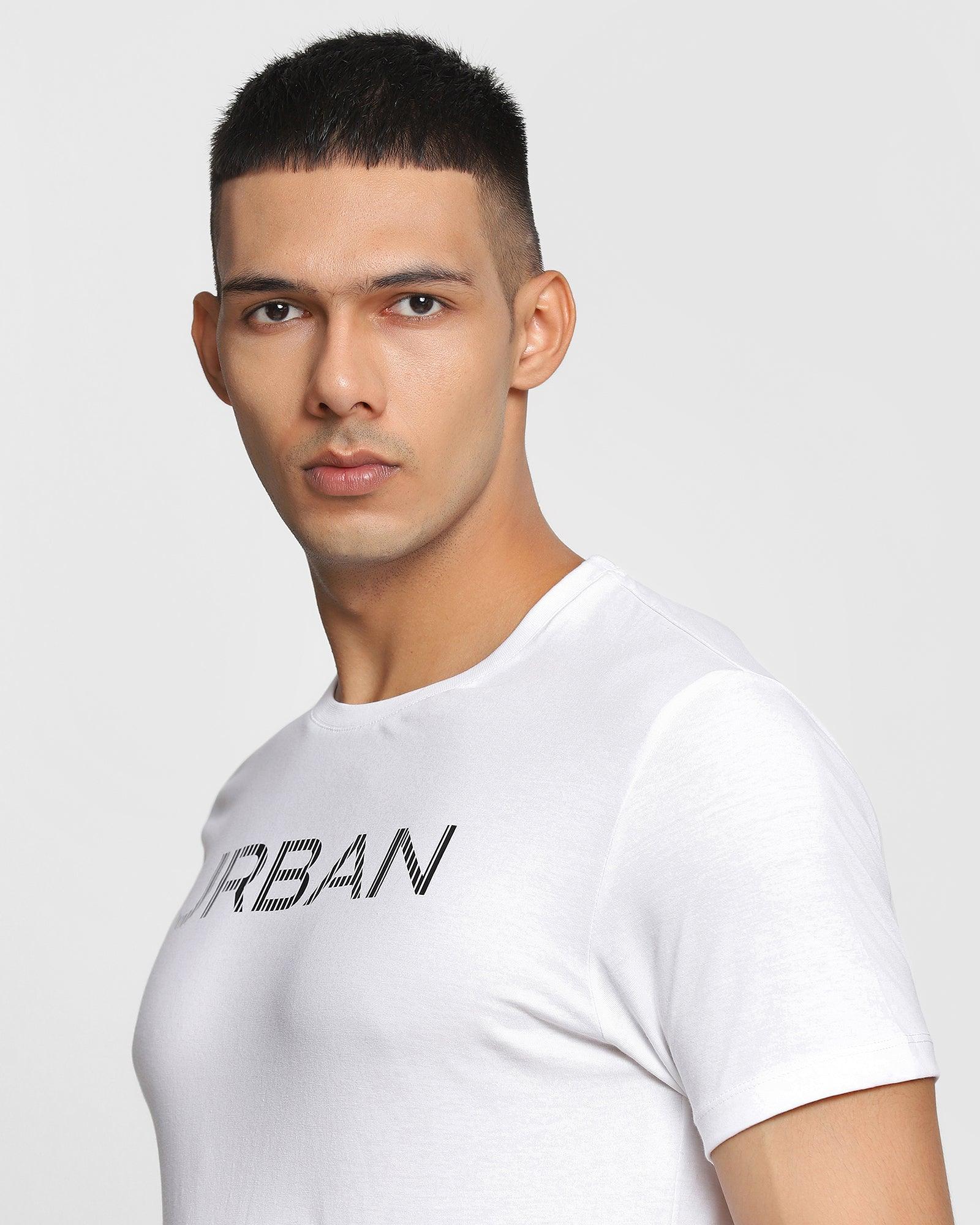 Printed Crew Neck T Shirt In White (Shine) - Blackberrys