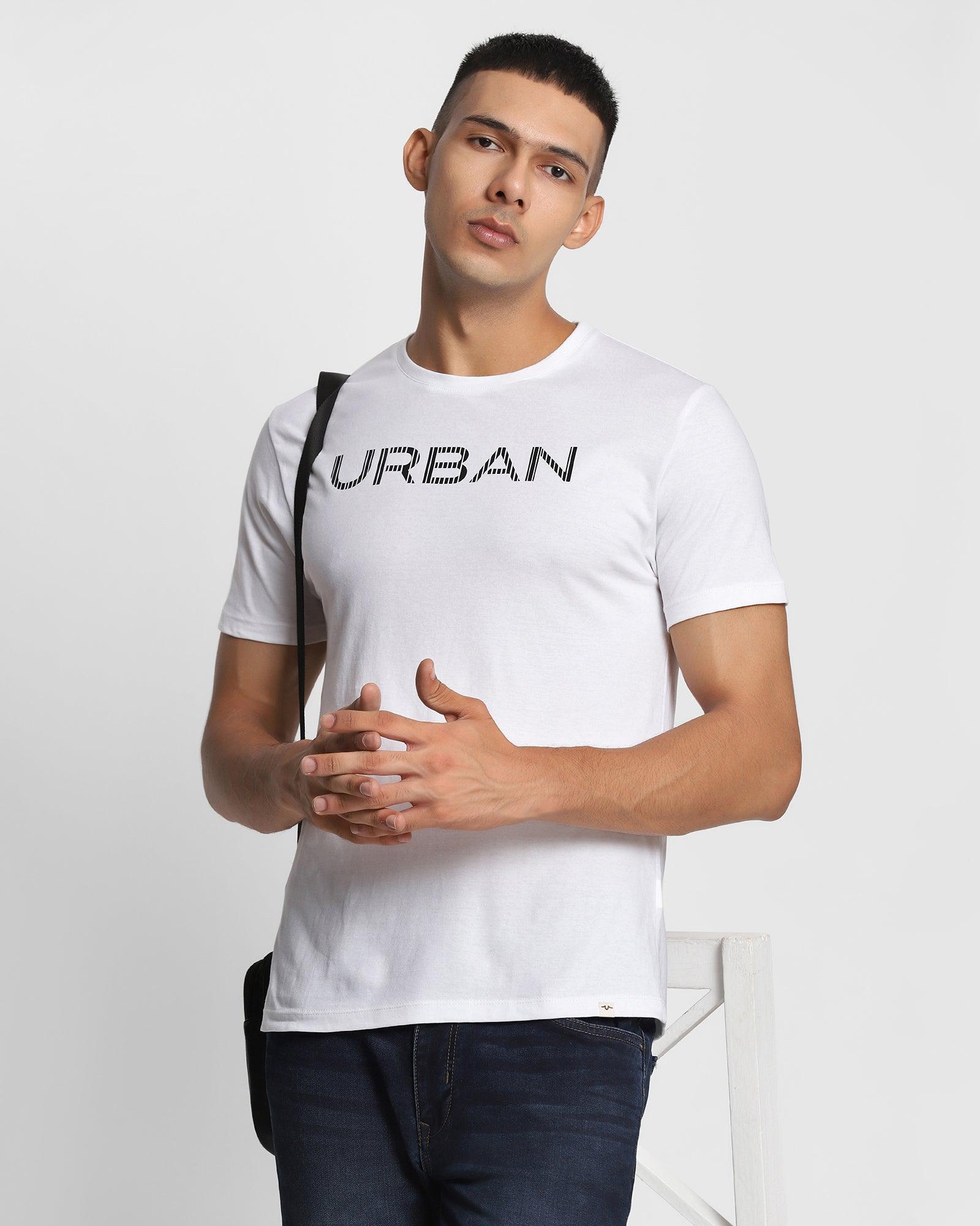 Printed Crew Neck T Shirt In White (Shine) - Blackberrys