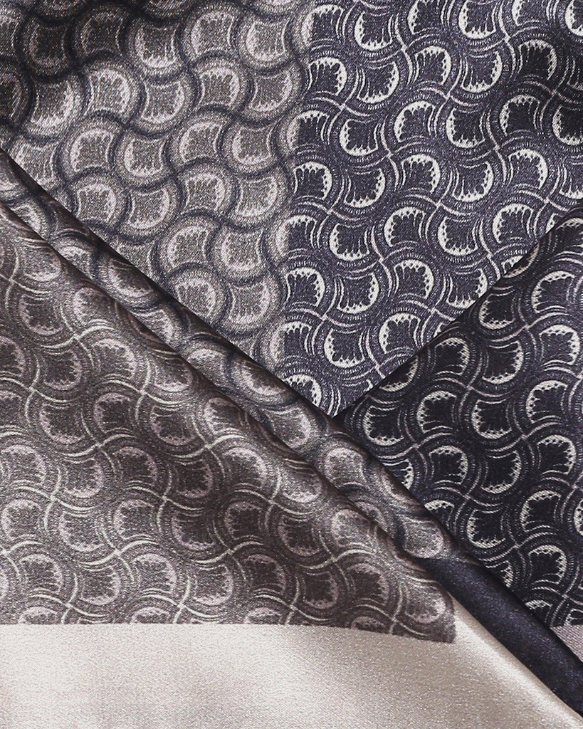 Silk Ash Grey Printed Pocket Square - Sophie