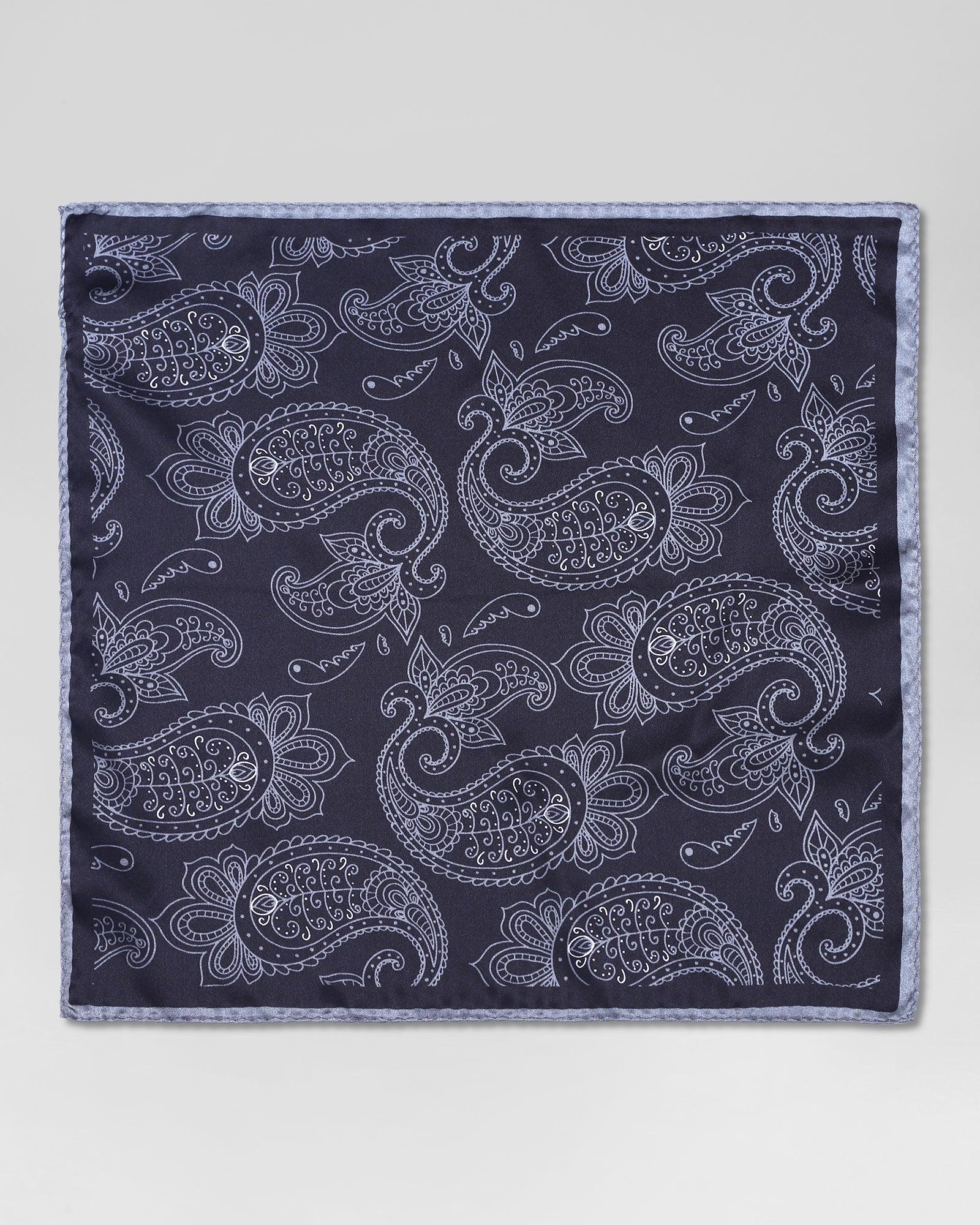 Silk Black Printed Pocket Square - Rokel