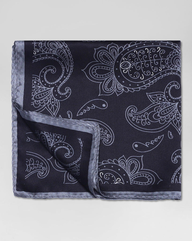 Silk Black Printed Pocket Square - Rokel