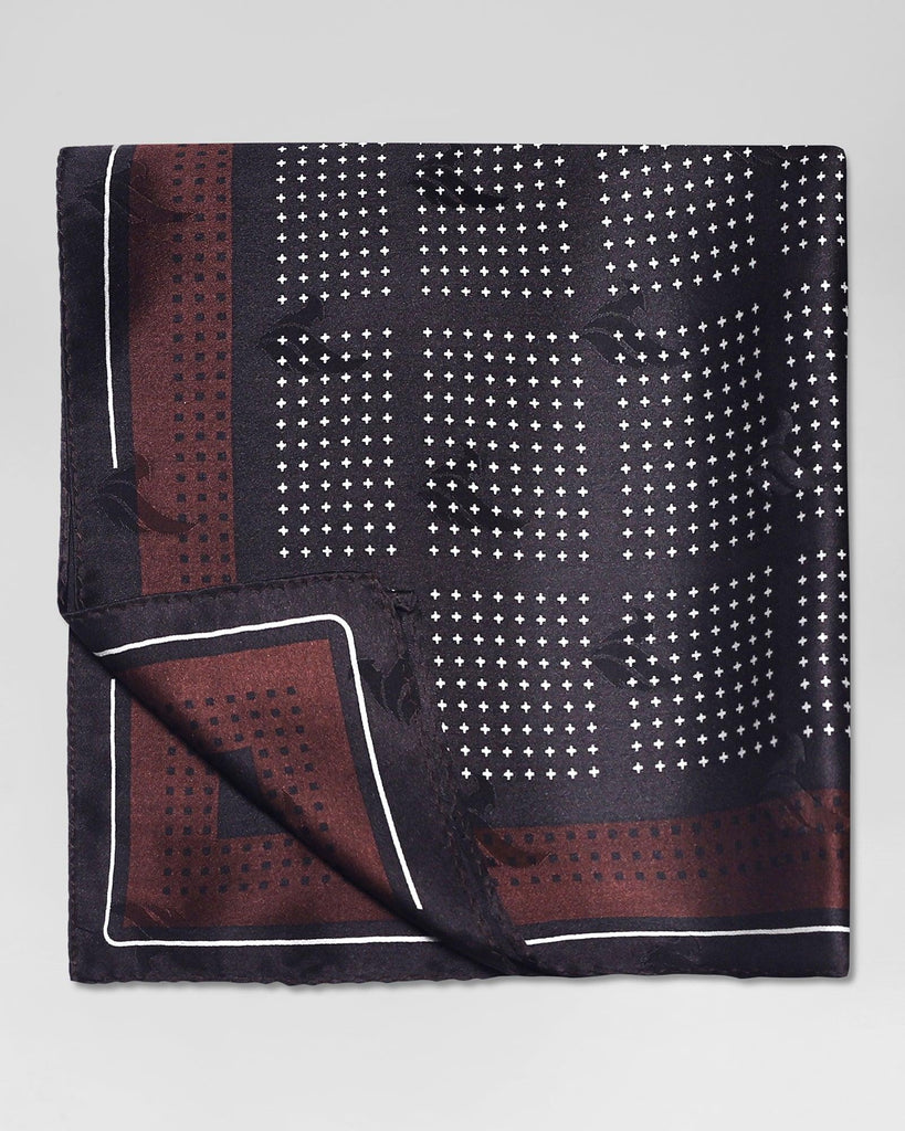 Silk Brown Printed Pocket Square - Raven