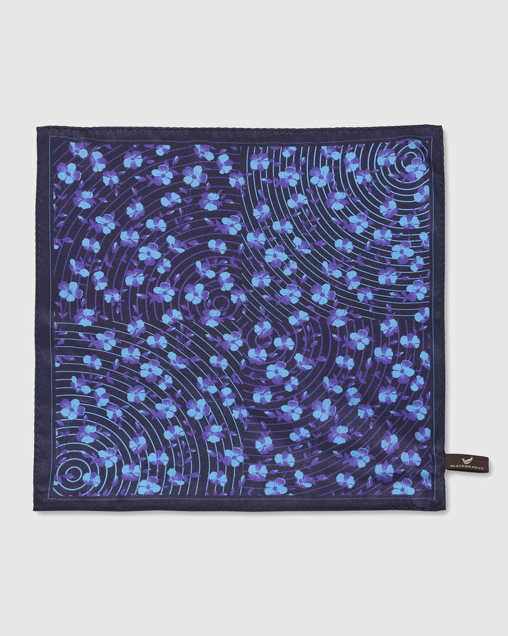 Silk Deep Navy Printed Pocket Square - Saleja