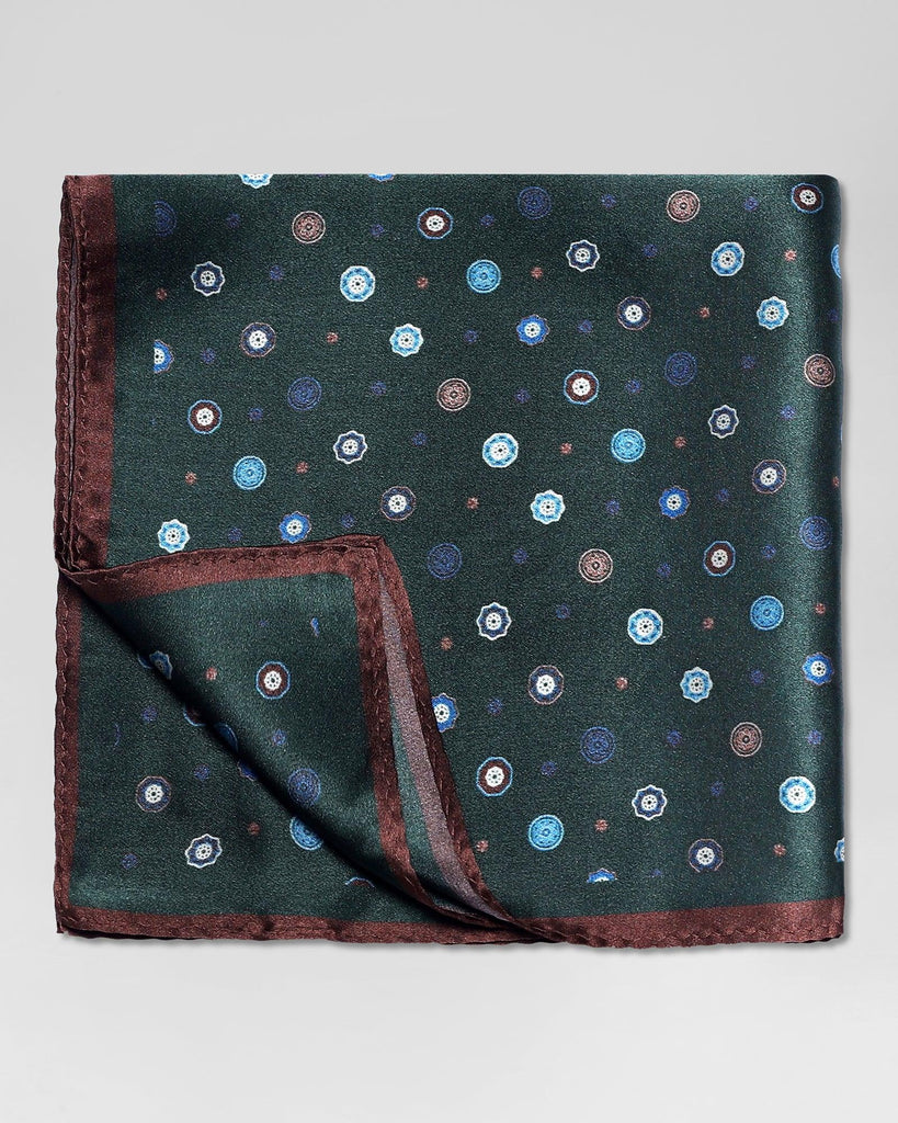 Silk Green Printed Pocket Square - Rusty