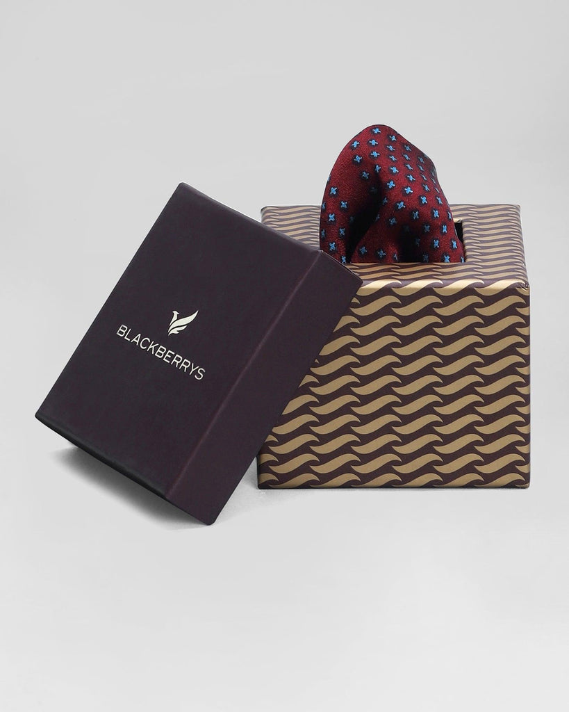 Silk Maroon Printed Pocket Square - Raven