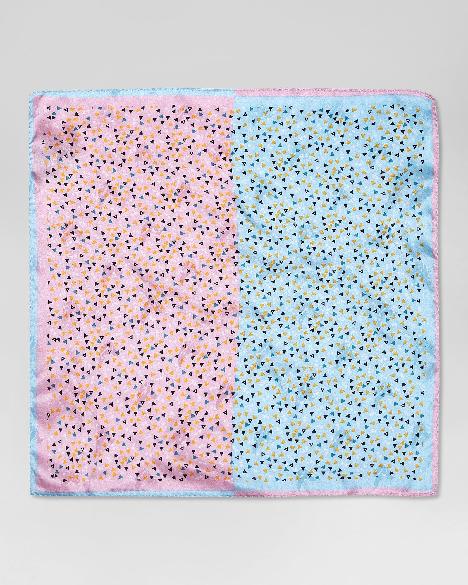 Silk Pink Blue Printed Pocket Square - Rechard