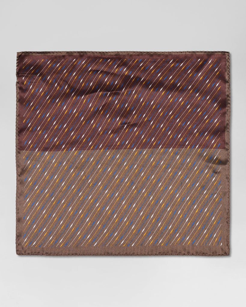 Silk Tobacco Brown Printed Pocket Square - Rondel