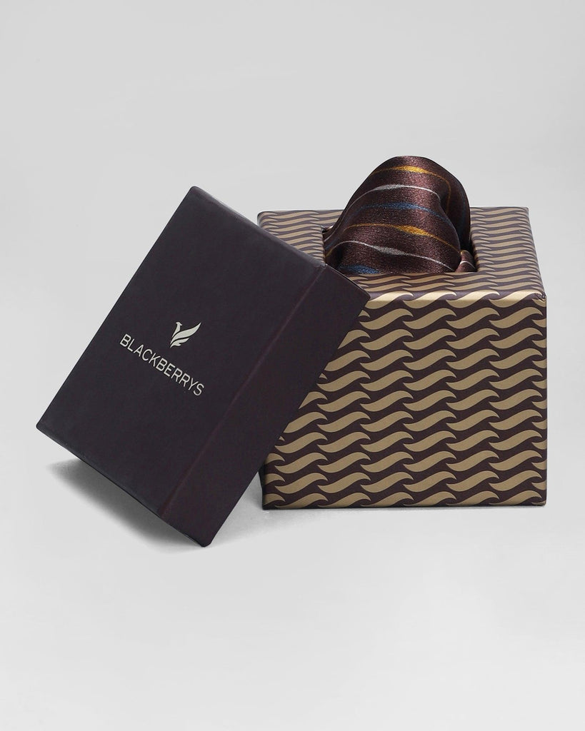 Silk Tobacco Brown Printed Pocket Square - Rondel