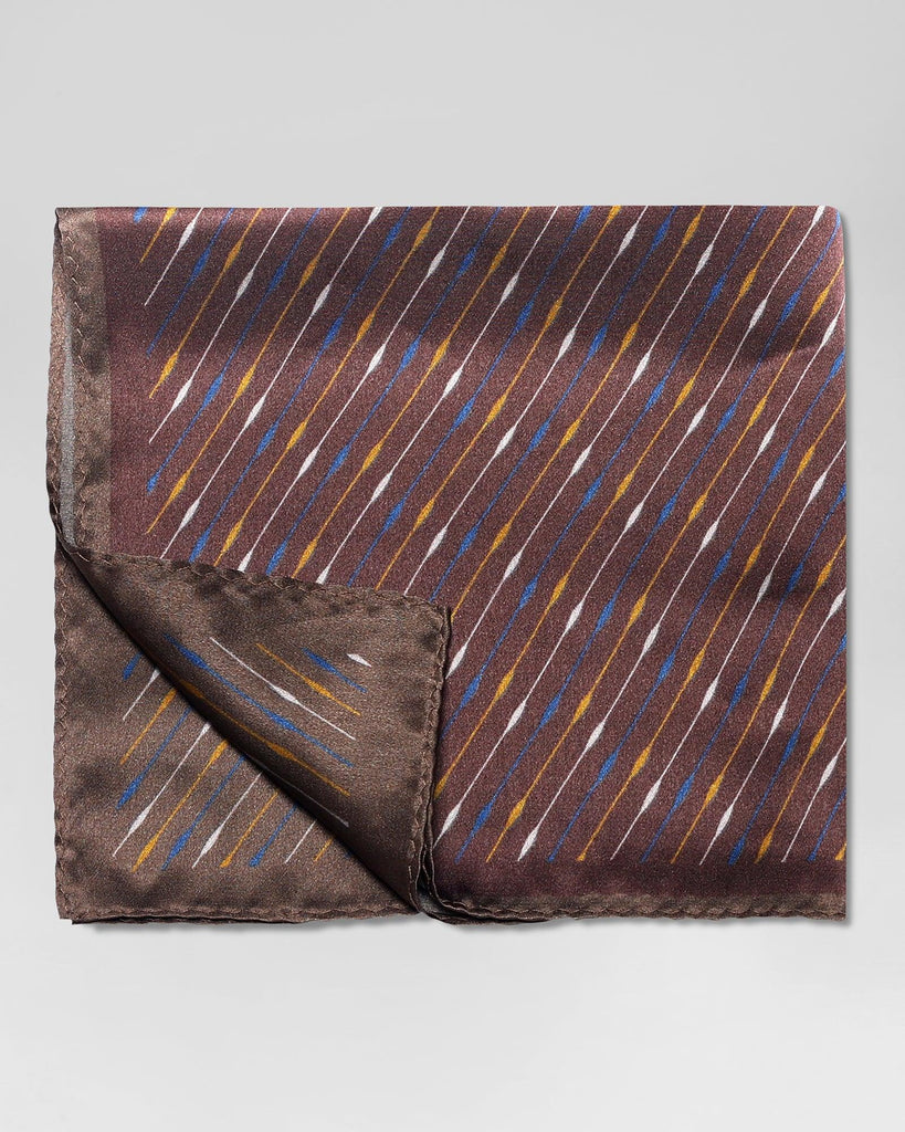 Silk Tobacco Brown Printed Pocket Square - Rondel