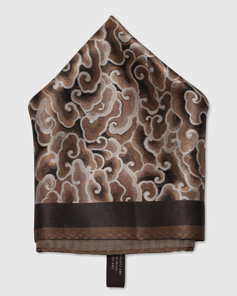 Silk Tobacco Brown Printed Pocket Square - Seven