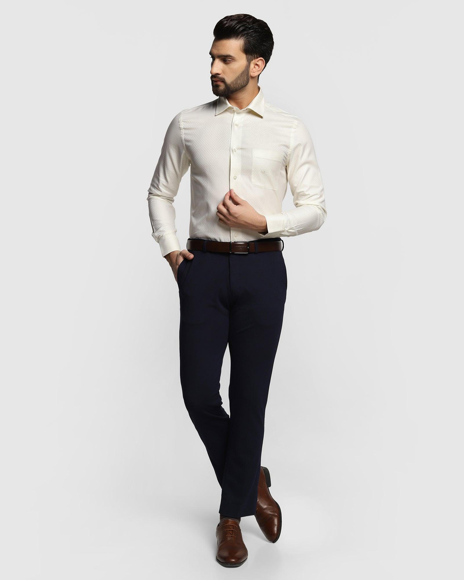Plain Cream Color Poly Cotton Men Formal Trouser Regular Fit