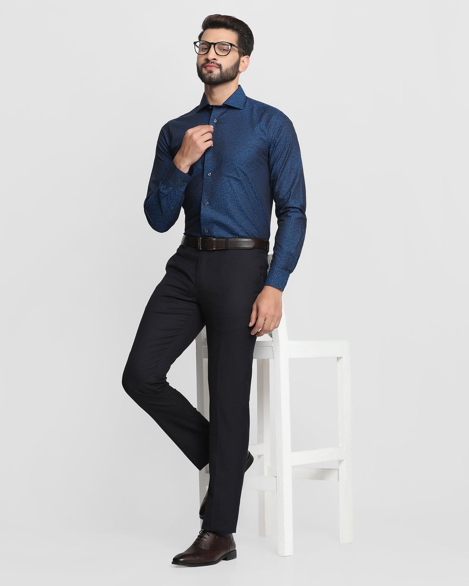 Dark Blue Shirt Black Pants Black Shoes Black Belt - Men's Fashion For Less