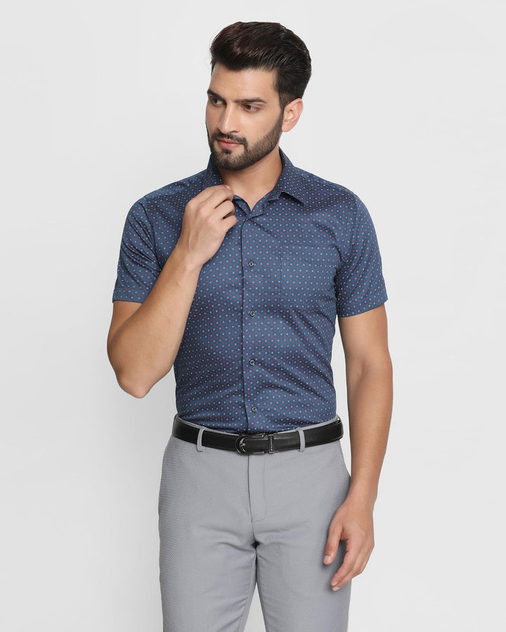 Formal Half Sleeve Navy Printed Shirt - Ritz