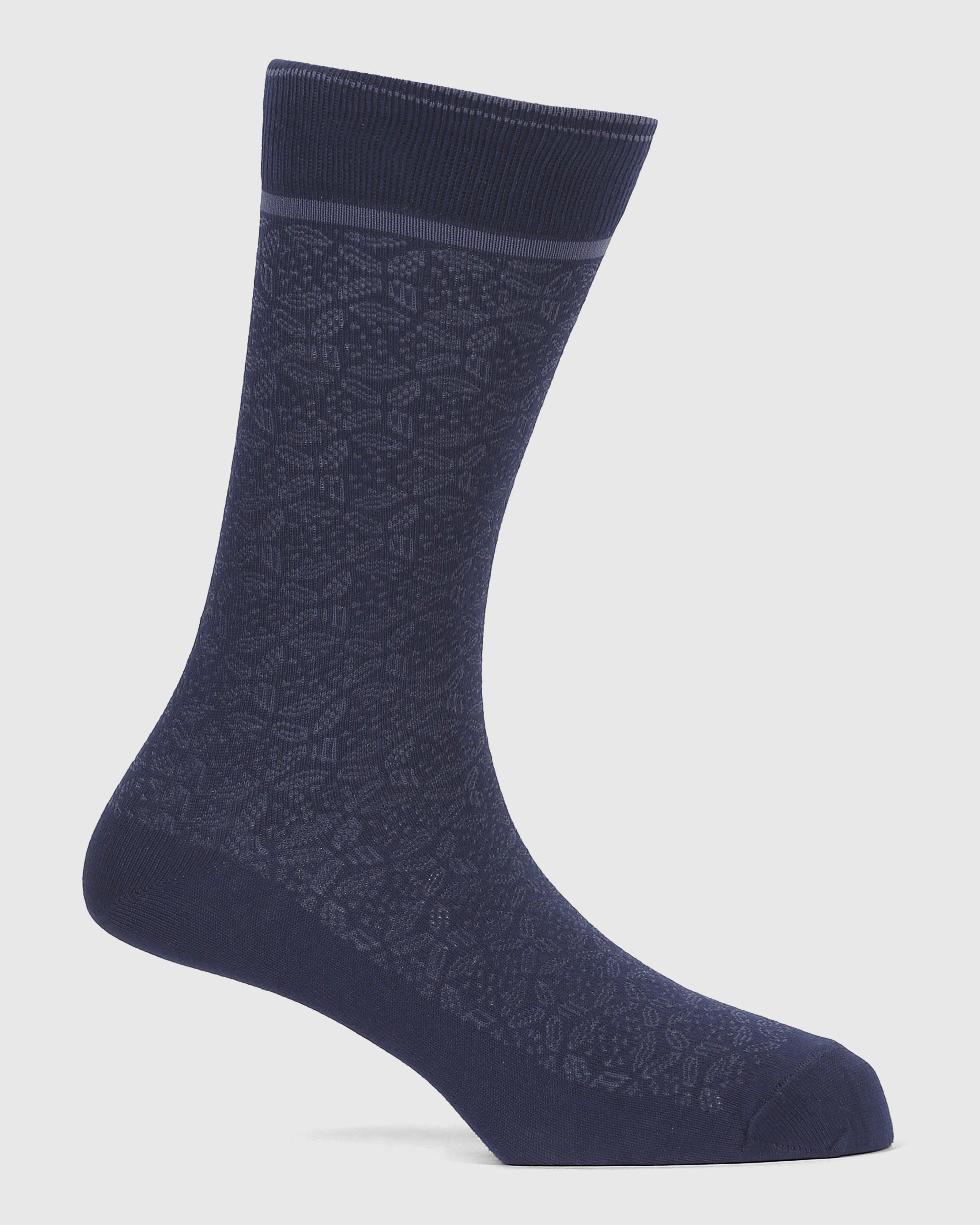 Cotton Navy Printed Socks - Palma