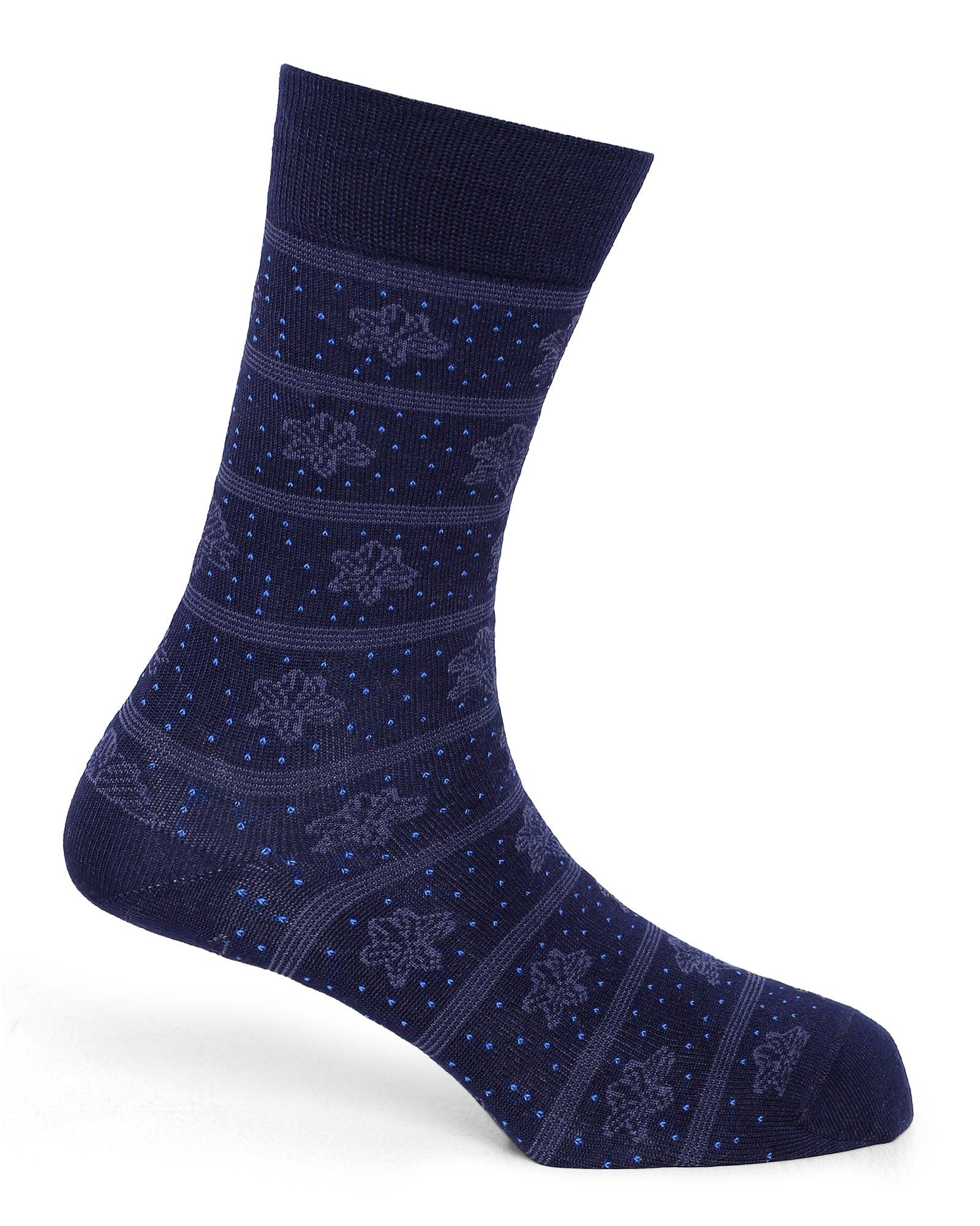 Cotton Navy Printed Socks - Poly