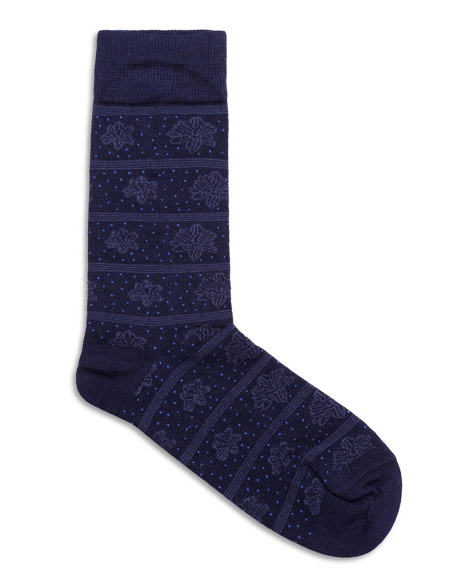 Cotton Navy Printed Socks - Poly