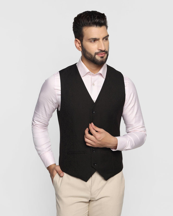 V-Neck Formal Black Printed Waistcoat - Brino