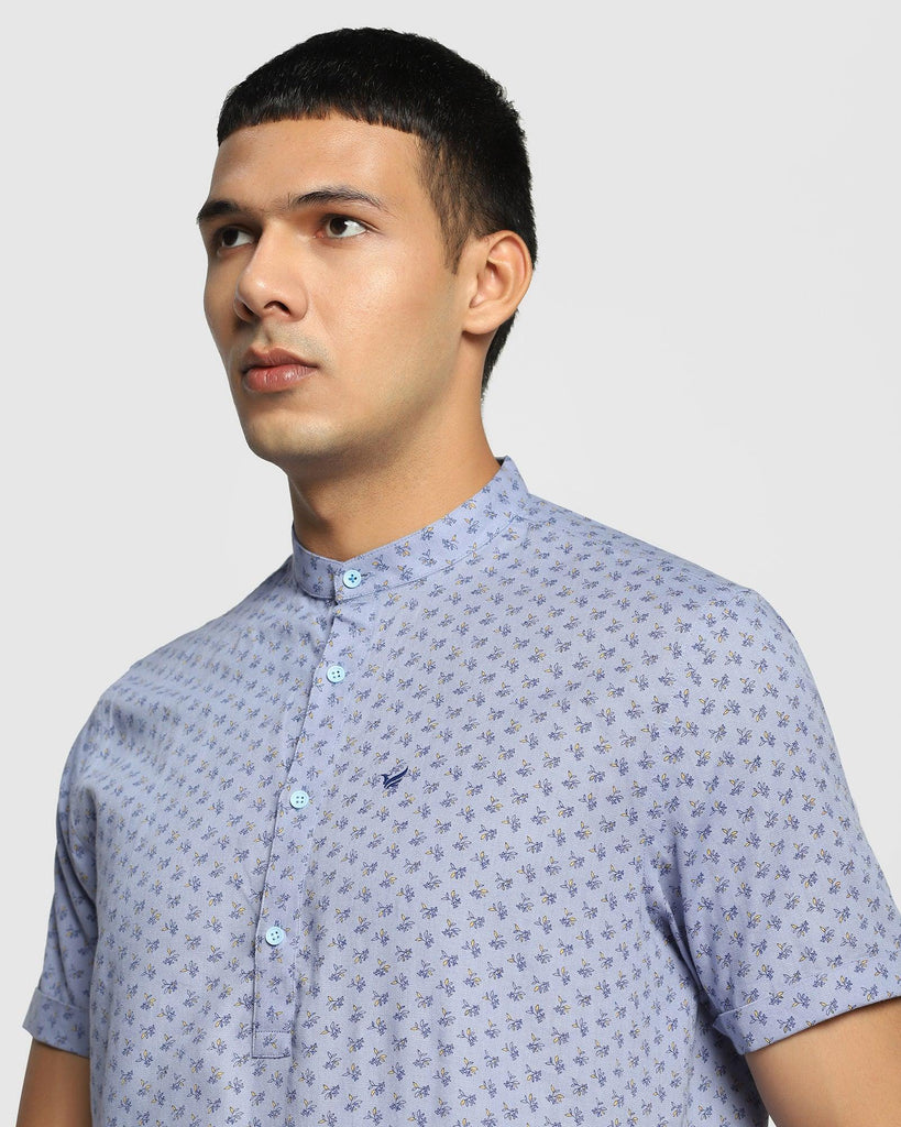 Formal Half Sleeve Blue Printed Shirt - Akio