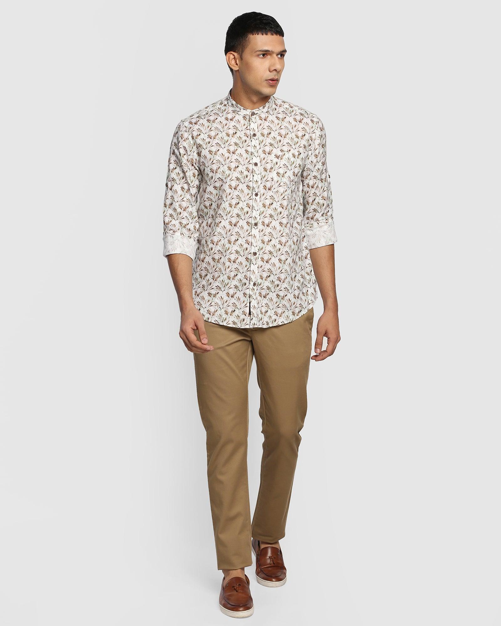 Linen Casual Beige Printed Shirt - Junichi