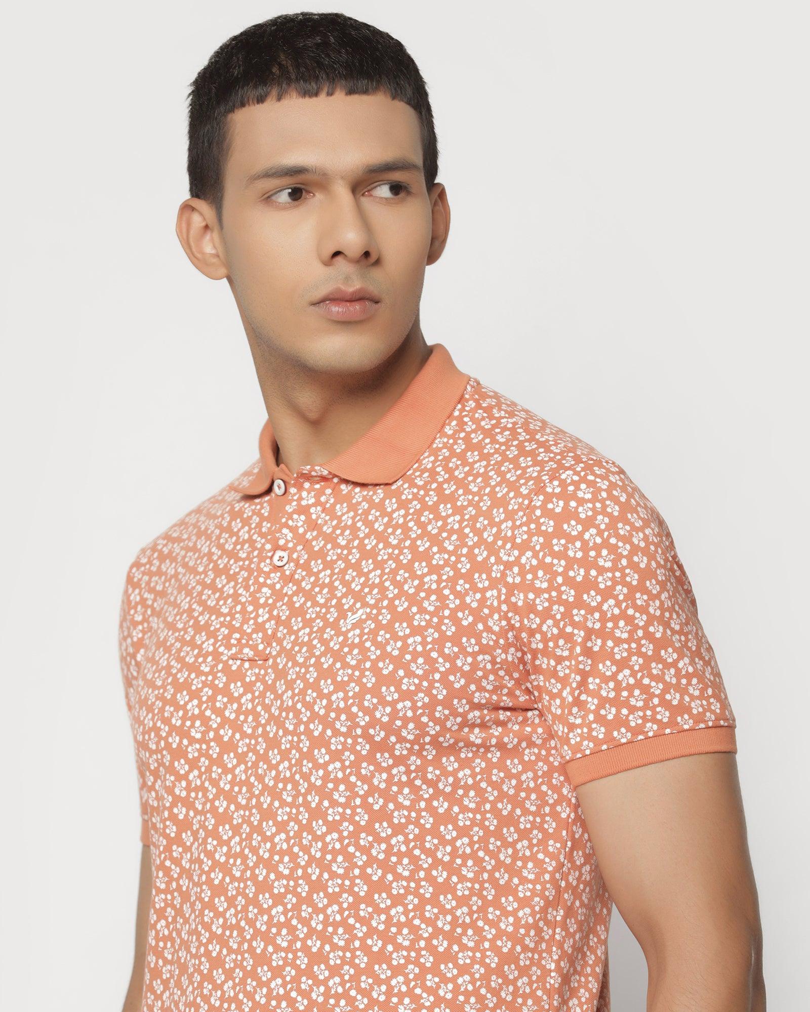 Printed Polo T Shirt In Bright Orange (Jane) - Blackberrys