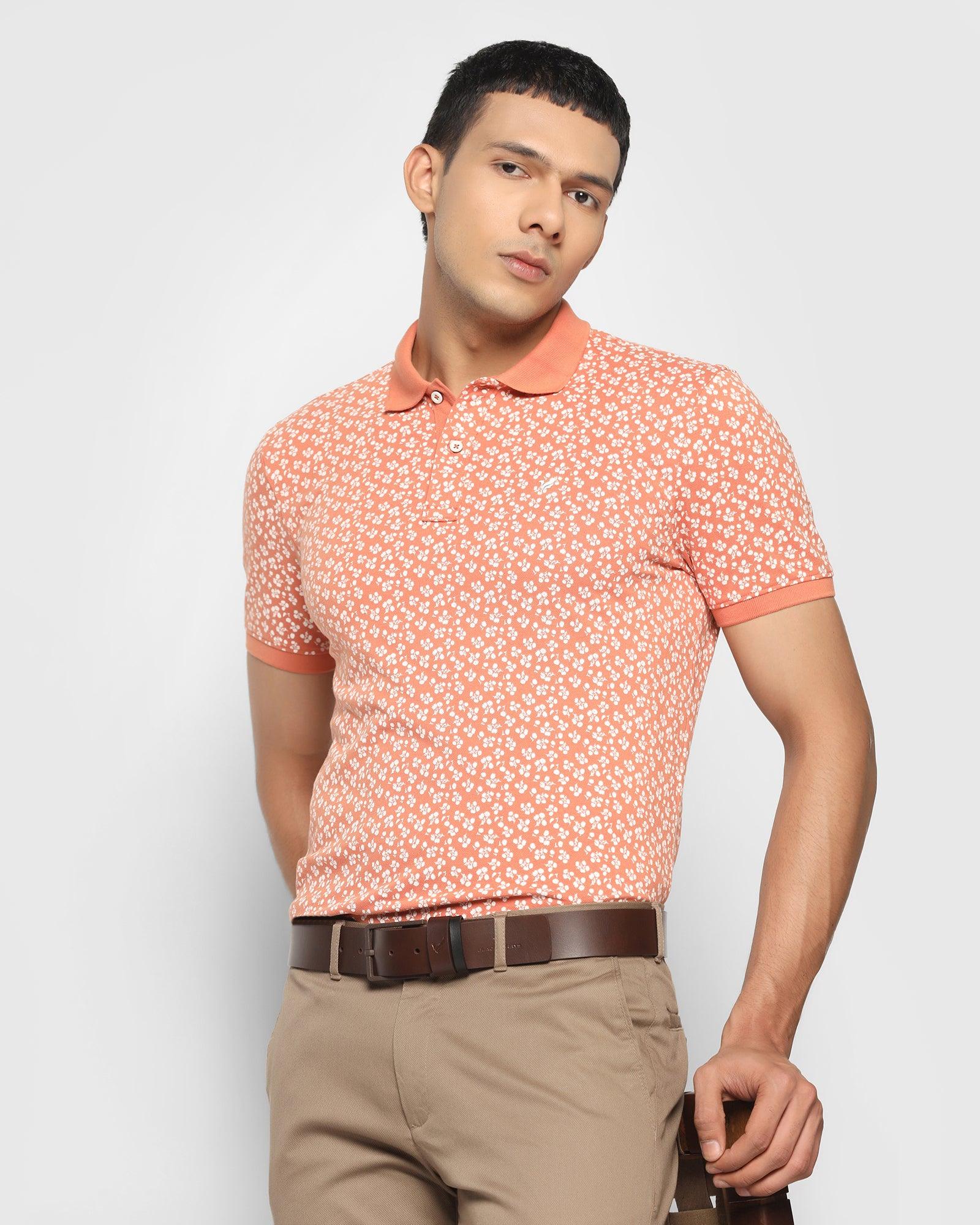 Printed Polo T Shirt In Bright Orange (Jane) - Blackberrys