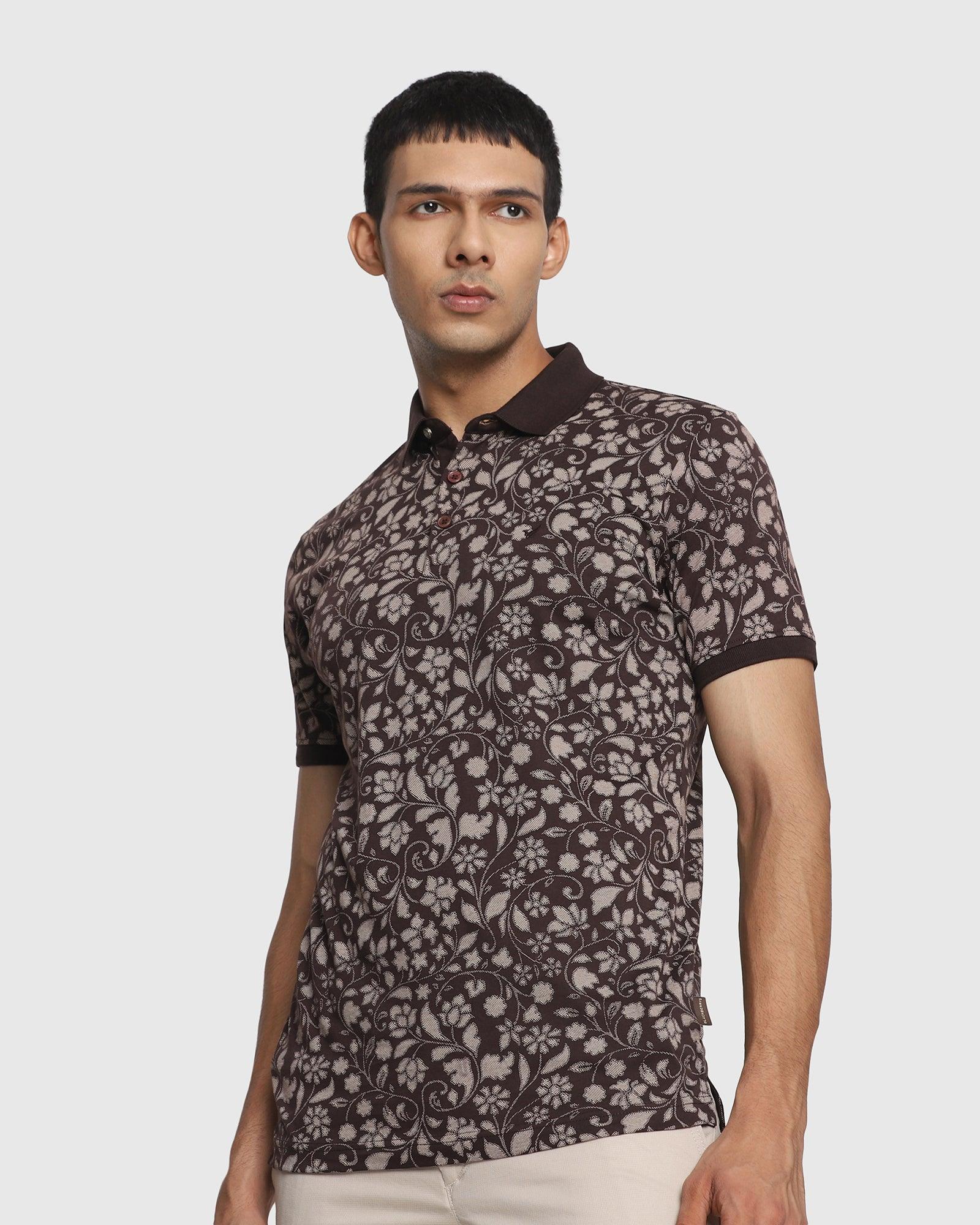 Polo Dark Brown Printed T Shirt Izac