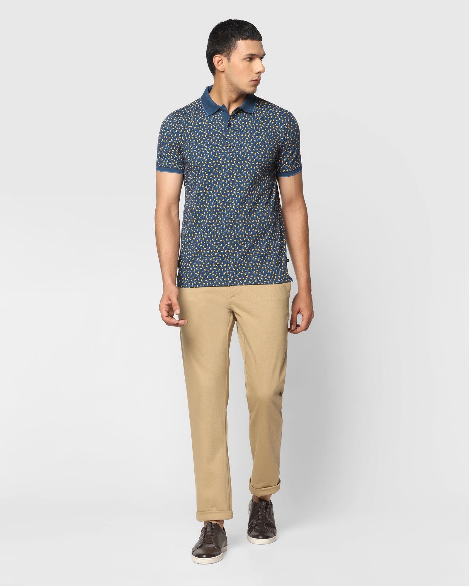 Printed Polo T Shirt In Deep Blue (Blossom) - Blackberrys