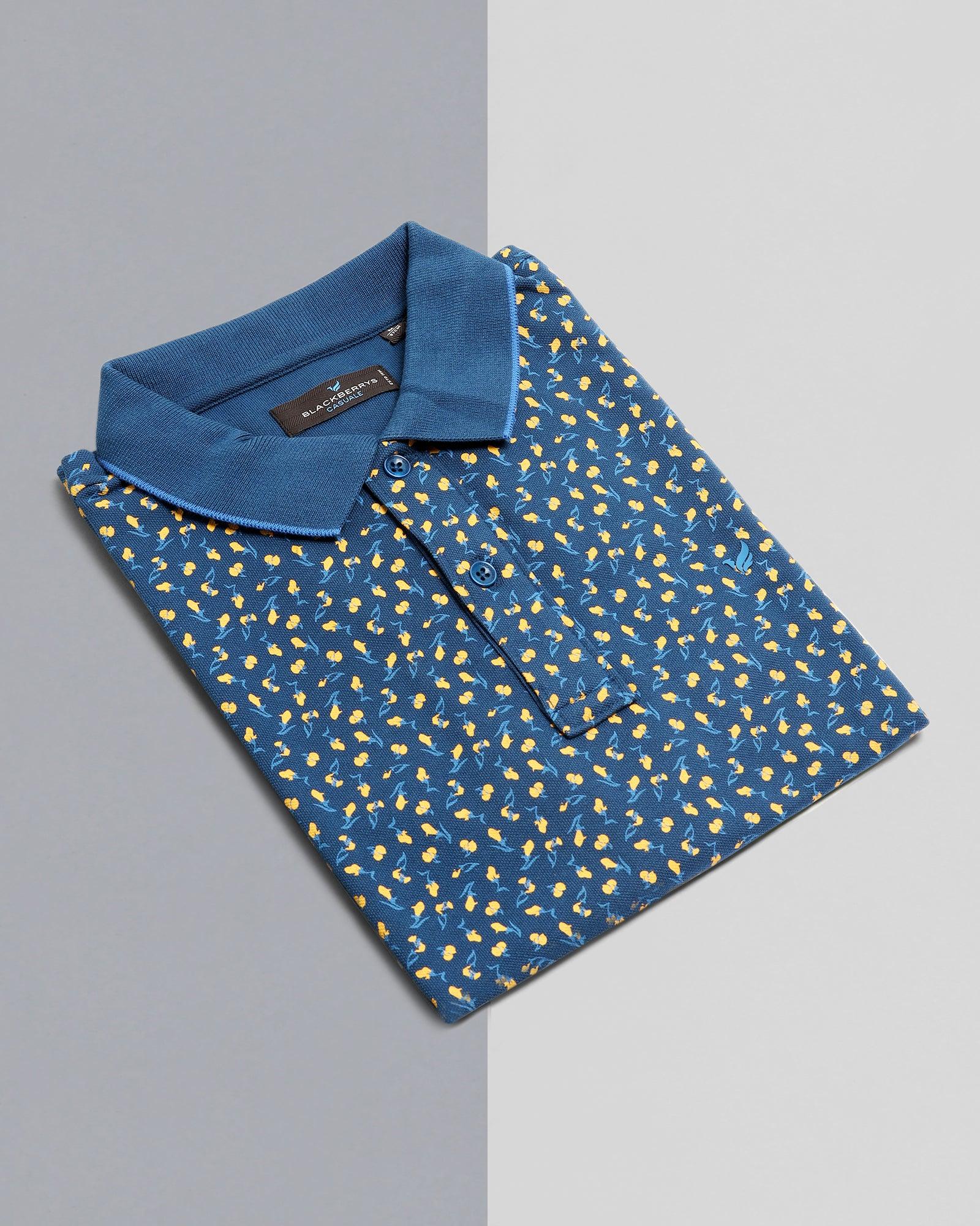 Printed Polo T Shirt In Deep Blue (Blossom) - Blackberrys