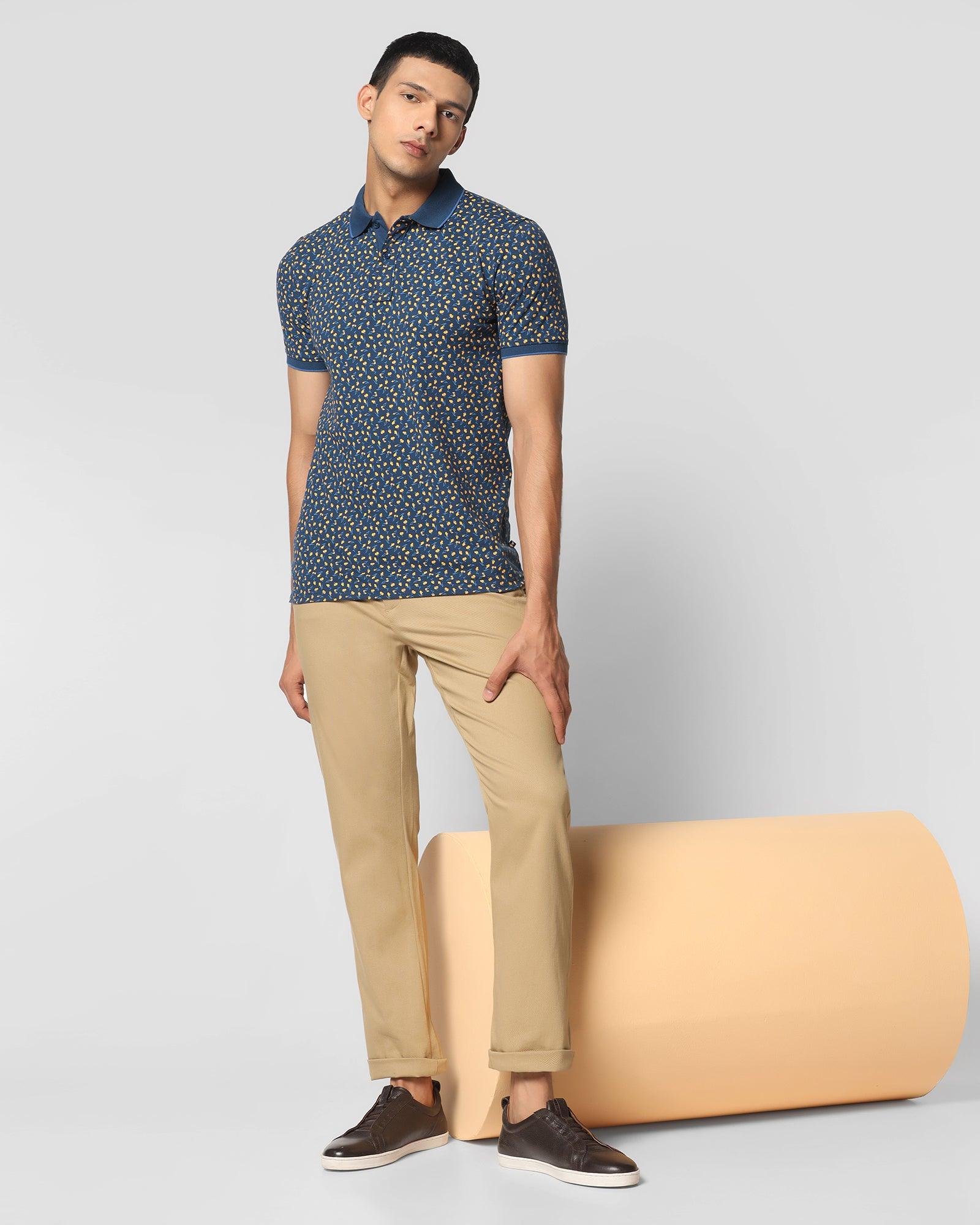 Printed Polo T Shirt In Deep Blue (Blossom) - Blackberrys