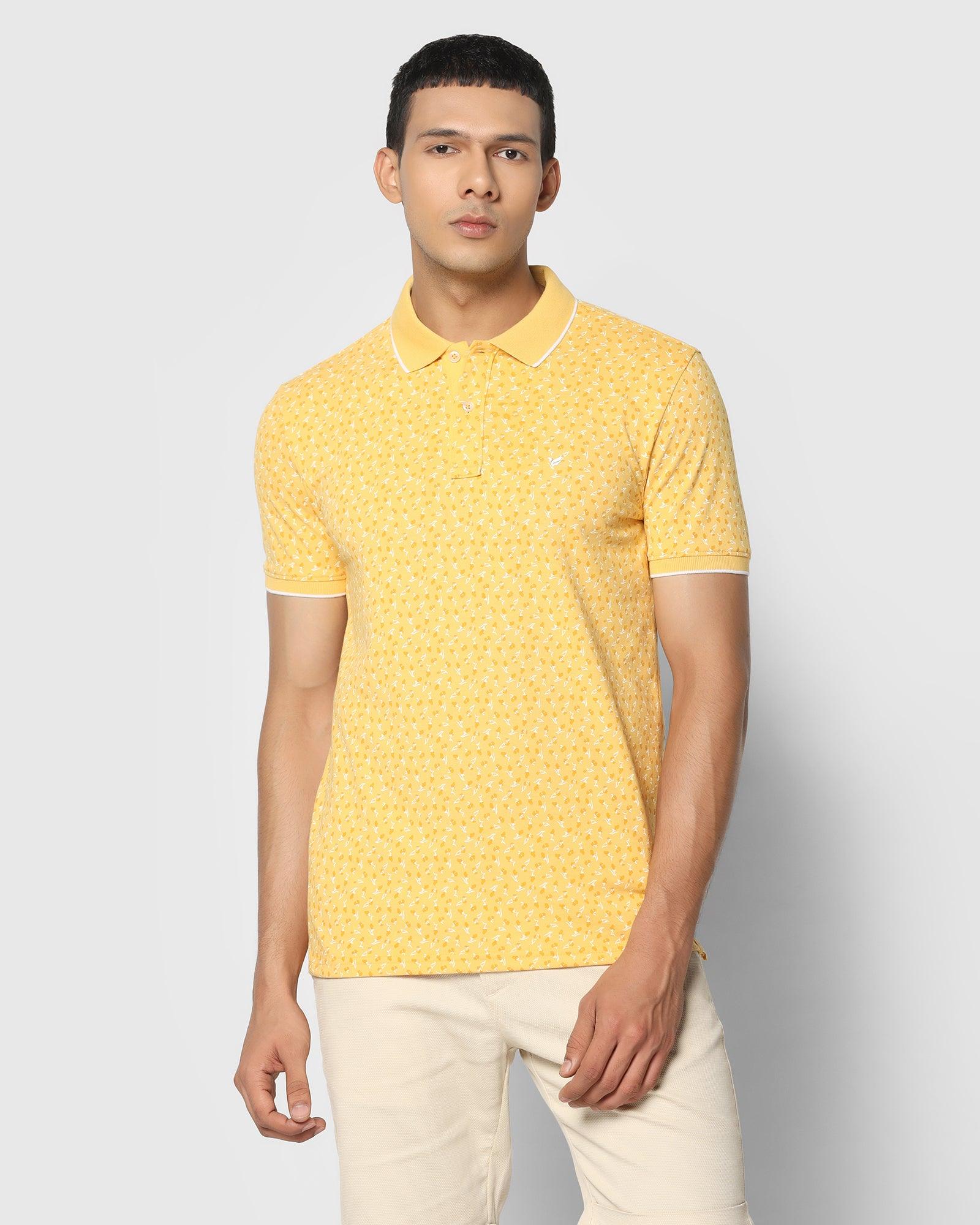 Printed Polo T Shirt In Misted Yellow (Blossom) - Blackberrys