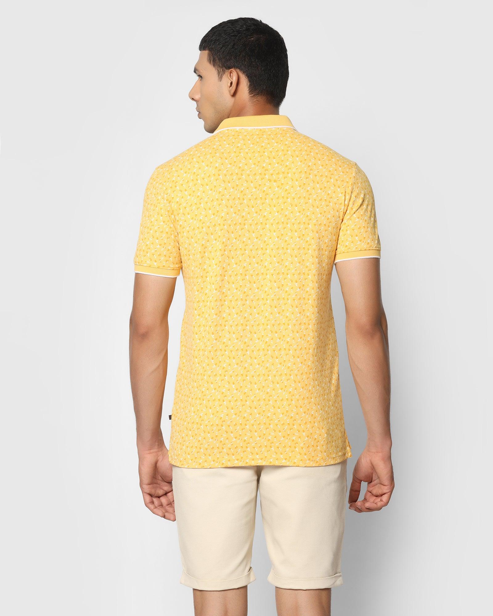 Printed Polo T Shirt In Misted Yellow (Blossom) - Blackberrys