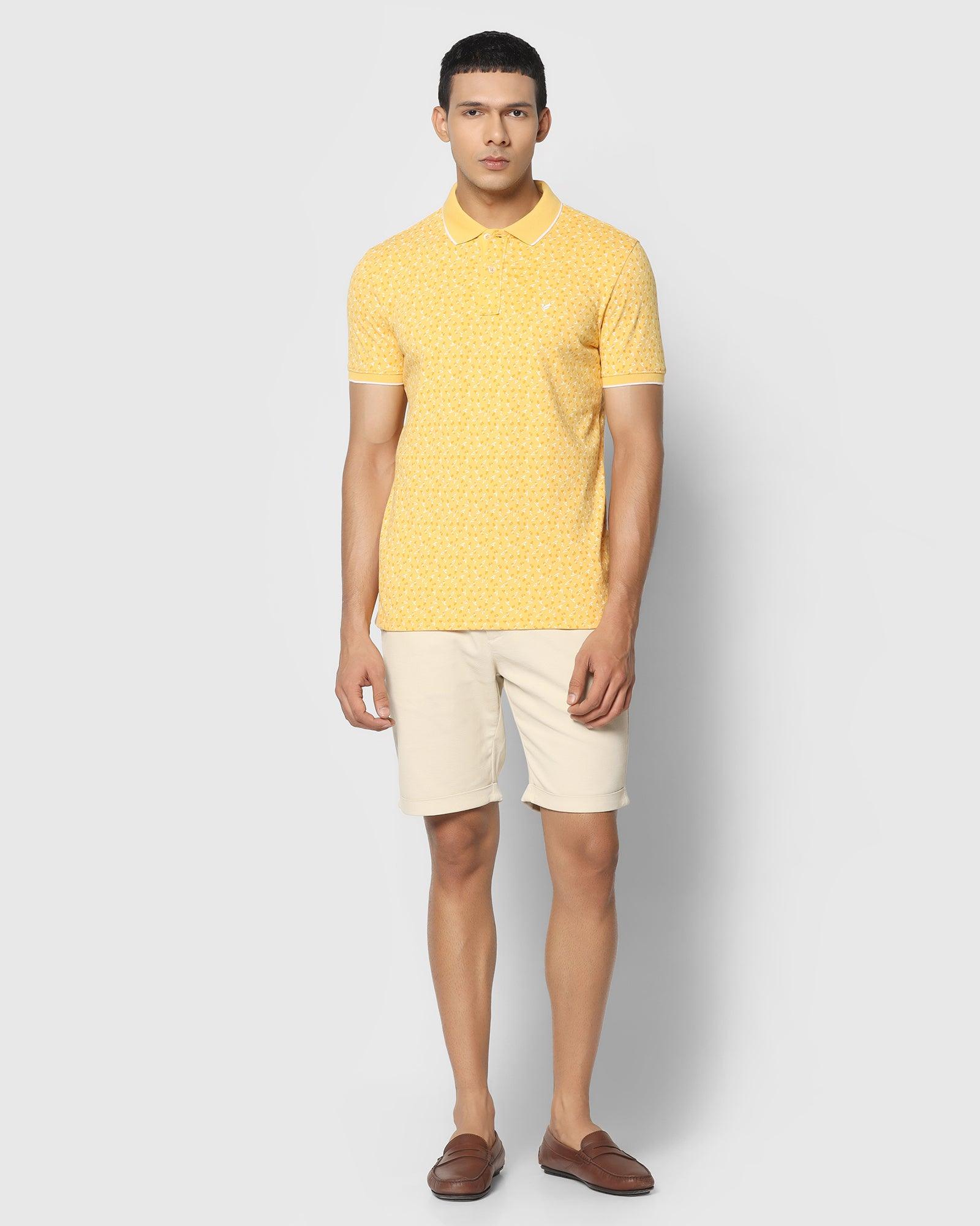 Printed Polo T Shirt In Misted Yellow (Blossom) - Blackberrys