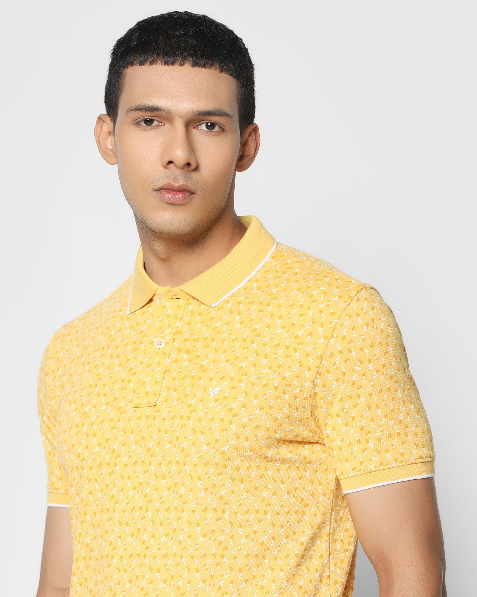 Printed Polo T Shirt In Misted Yellow (Blossom) - Blackberrys