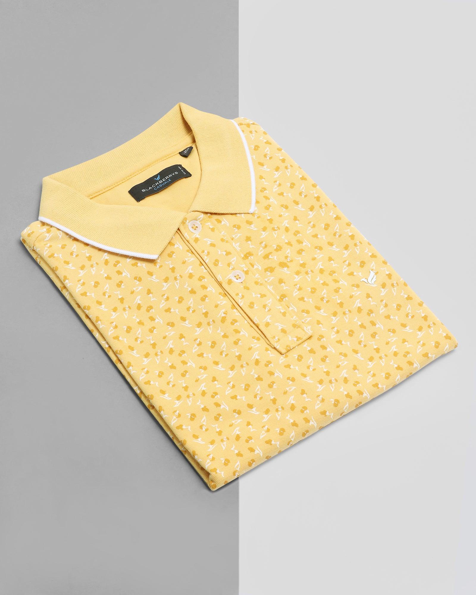 Printed Polo T Shirt In Misted Yellow (Blossom) - Blackberrys