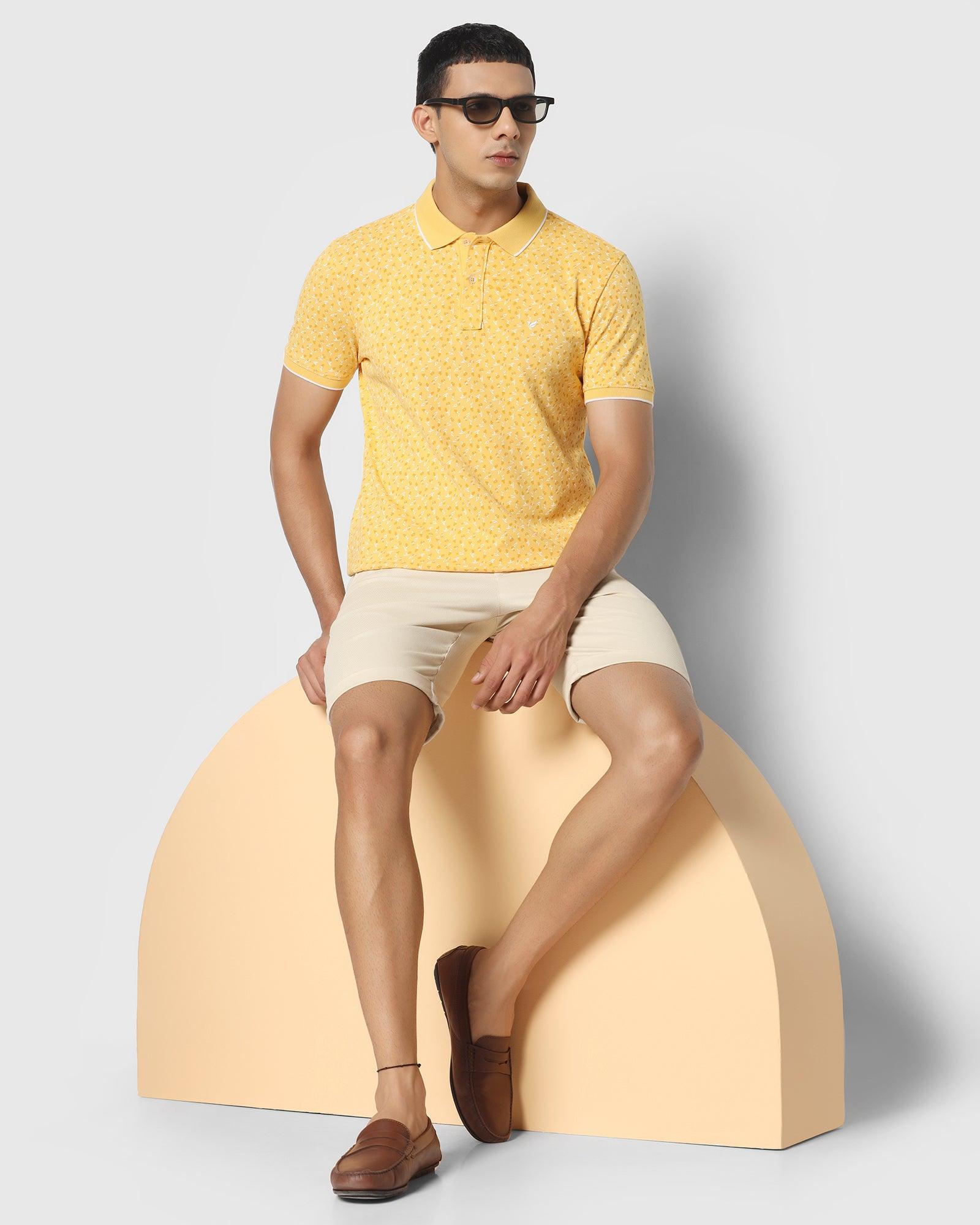 Printed Polo T Shirt In Misted Yellow (Blossom) - Blackberrys