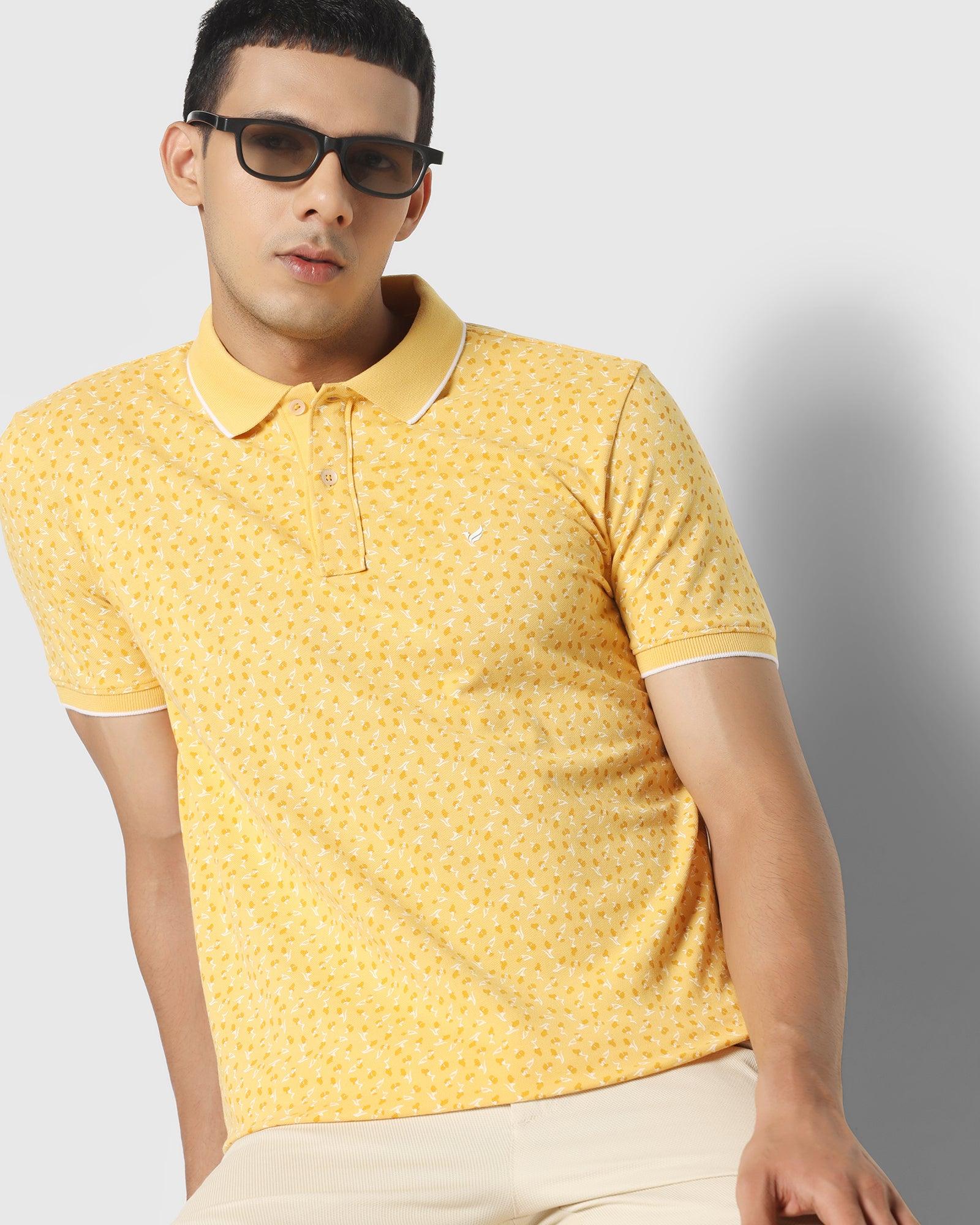 Printed Polo T Shirt In Misted Yellow (Blossom) - Blackberrys